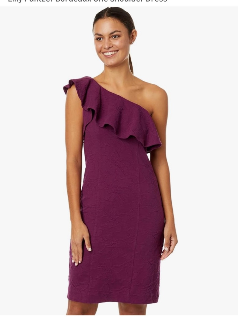 NWT Lilly Pulitzer Bordeaux One Shoulder Dress in Amarena Cherry Knit Jacquard 0